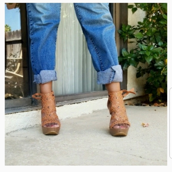 Charlotte Russe Shoes - Charlotte Russe Tan Embellished Strappy Wedges